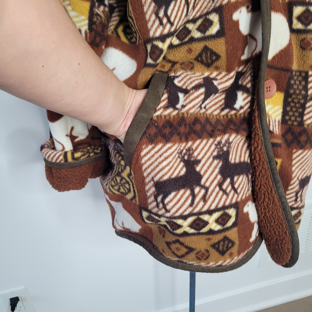Vintage Reversible brown Cat Out fleece coat with animal print in size XL - Picture 6 of 16